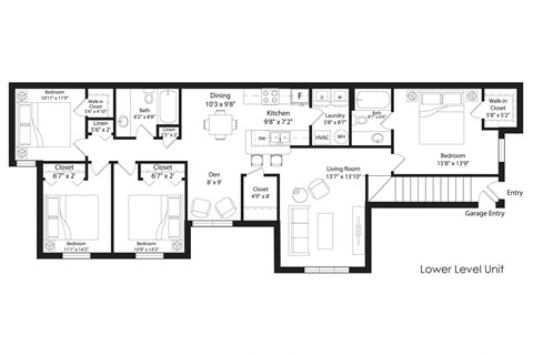 Floor plan for 4 beds, 2 baths, 1612 sqft